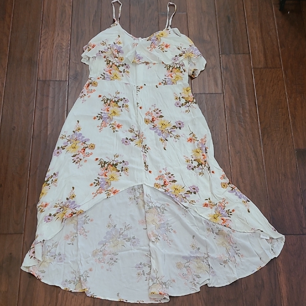 NWT Rewind Floral High Low Dress with Ruffled Top & Spaghetti Straps size XXL
